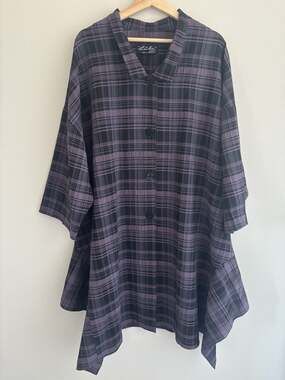 Luba Moden Purple Plaid Oversize Collared Button Down Swing Dress